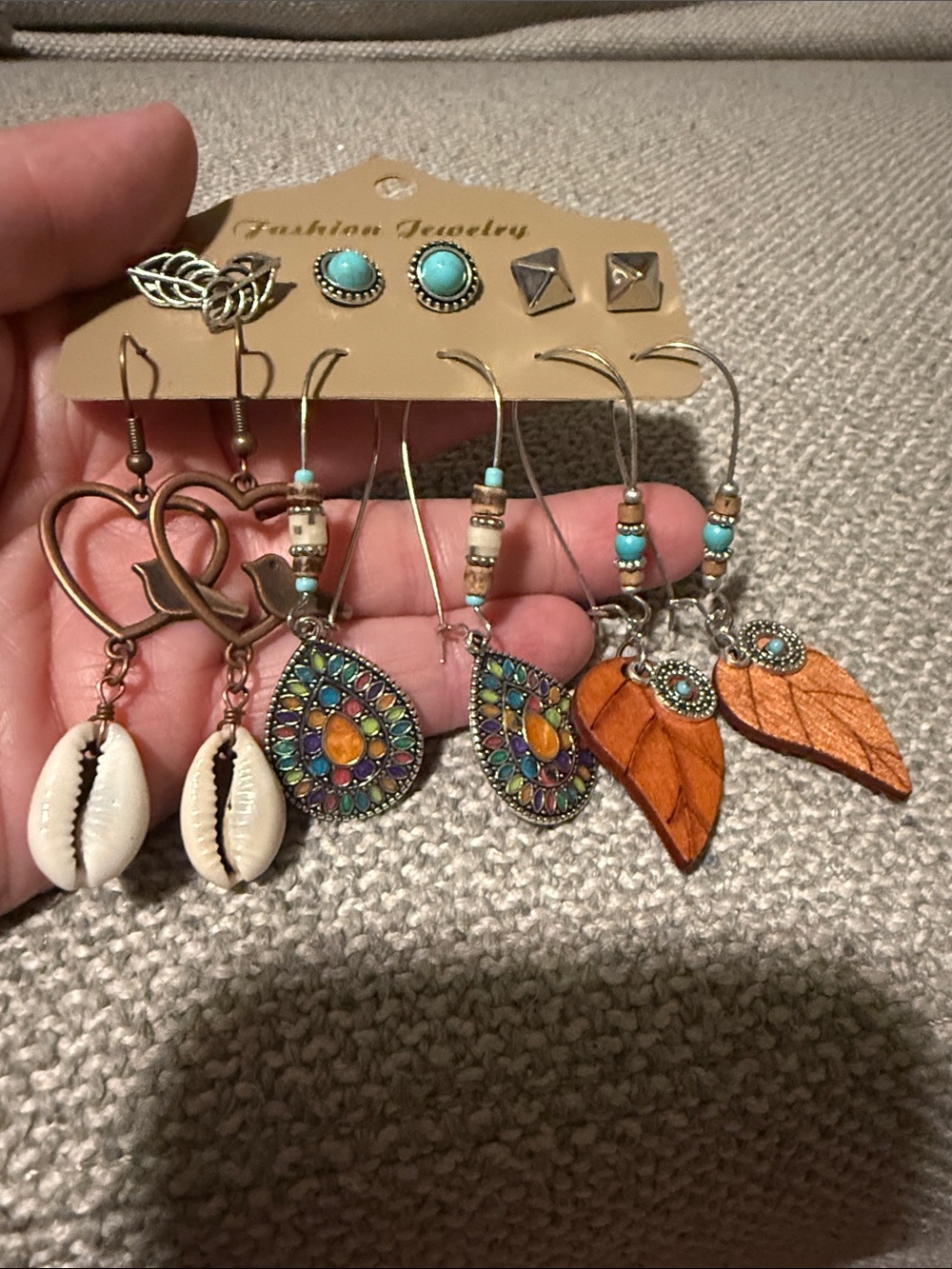 Boho Multi-Pair Earring Set — Turquoise, Orange & White